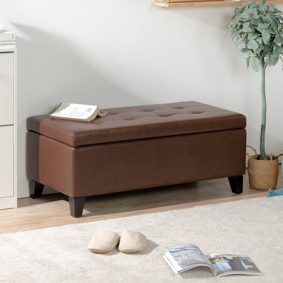 UPHA 38" W PU Leather Storage Ottoman Bench with Birch Legs for Living Room, Bedroom & Hallway
