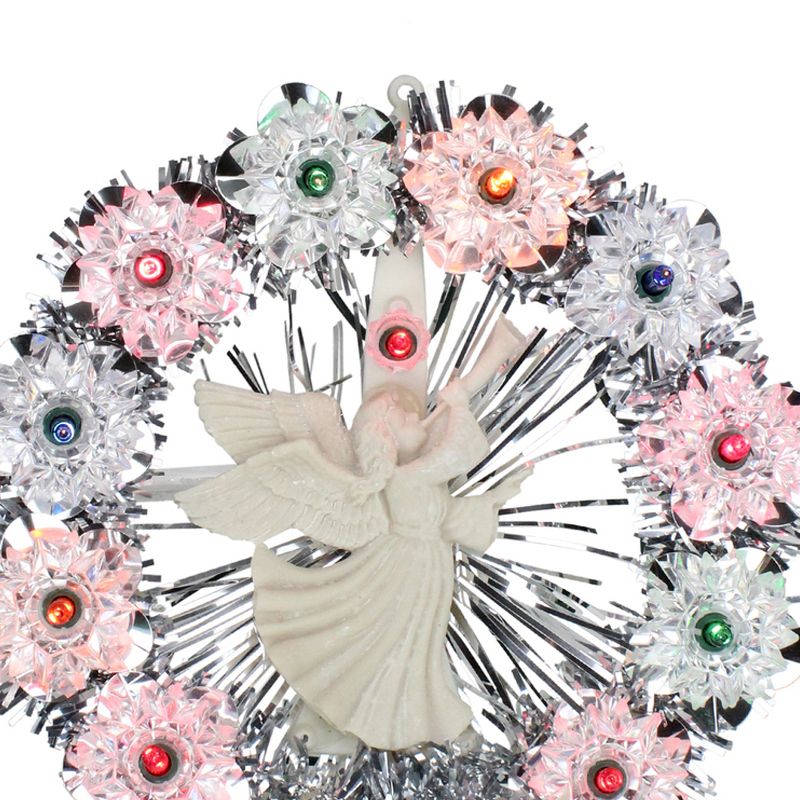 Northlight 7.5" Pre-Lit Silver Tinsel Wreath with Angel Christmas Tree Topper - Multi Lights, 3 of 5