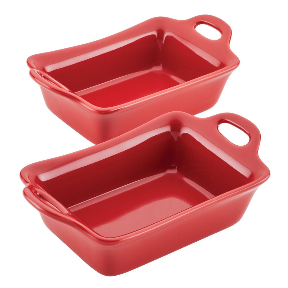 Rachael Ray Solid Glaze Ceramic 2pc (12oz/1.5 Cup) Rectangular Au Gratin Sets Red