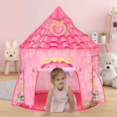 Joyfy Princess Play Tent for Kids, Pink Princess Castle Pop Up Play Tent, Large Playhouse for Girls Toddlers Indoor & Outdoor Game