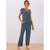 cheibear Women's Short Sleeve Top with Long Pants Modal Casual 2 Piece Loungewear Set - 2 of 4