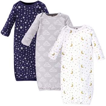Hudson Baby Infant Cotton Long-Sleeve Gowns 3pk, Navy Stars & Moon, 0-6 Months