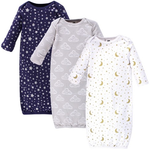 Hudson Baby Infant Cotton Long sleeve Gowns 3pk Navy Stars Moon