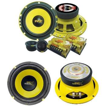 PYLE PLG6C 6.5" 400W 2 Way Car Audio Component Speakers Set Power System and PLG64 6.5" 300W Car Mid Bass/Midrange Subwoofer Sub Power Speaker(2 pack)