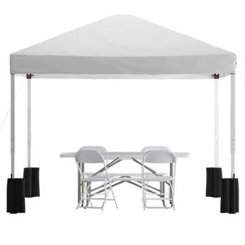 Flash Furniture Portable Tailgate/Event Tent Set-10'x10' Wheeled Pop Up Canopy Tent, 6-Foot Bi-Fold Table, 4 Folding Chairs
