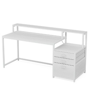 Resenkos Computer Desk, Office Desk, Study Desk,63" Computer Desk, Ergonomic Office Desk with Drawers & Monitor Stand,White - 1 of 2