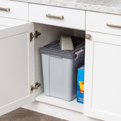 Gray and Dark Gray 32 Quart Plastic Pet Food Storage Bin with Scoop