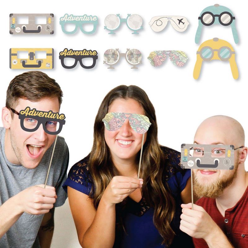 Big Dot of Happiness World Awaits Glasses & Masks - Paper Card Stock Travel Themed Party Photo Booth Props Kit - 10 Count, 5 of 6