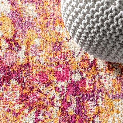 Pink and Orange Abstract Synthetic Area Rug, 4 x 6 ft