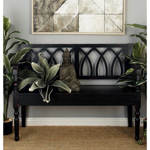 Modern Leather Woven Bench Black - Olivia & May : Target