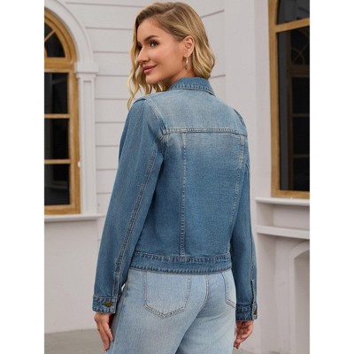 Женские куртки INSPIRE CHIC Women's Jean Casual Long Sleeve Washed Button Up Denim Jackets Blue Large — фото 4