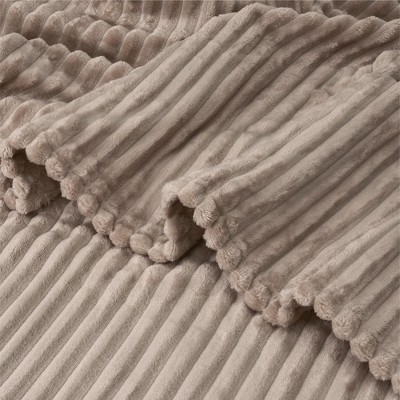Taupe Ribbed Fleece Reversible Throw Blanket, 50 x 60 Inches