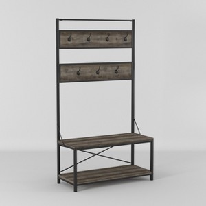 72" Industrial Farmhouse Metal & Wood Hall Tree - Saracina Home: Entryway Organizer with Bench & Storage - 1 of 4