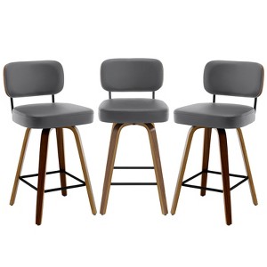 Bekrvio 26" Swivel Counter Height Bar Stools - Upholstered Faux Leather with Back, Bent Wood Legs, Mid Century Modern Kitchen Island Counter Stools - 1 of 4