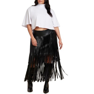 ELOQUII Faux Leather Fringe Skirt