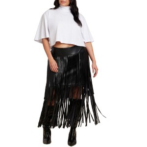 ELOQUII Faux Leather Fringe Skirt - 1 of 4