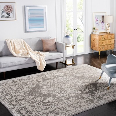 Elegance in Bloom Dark Grey/Cream Floral Cotton-Blend 8'x10' Area Rug