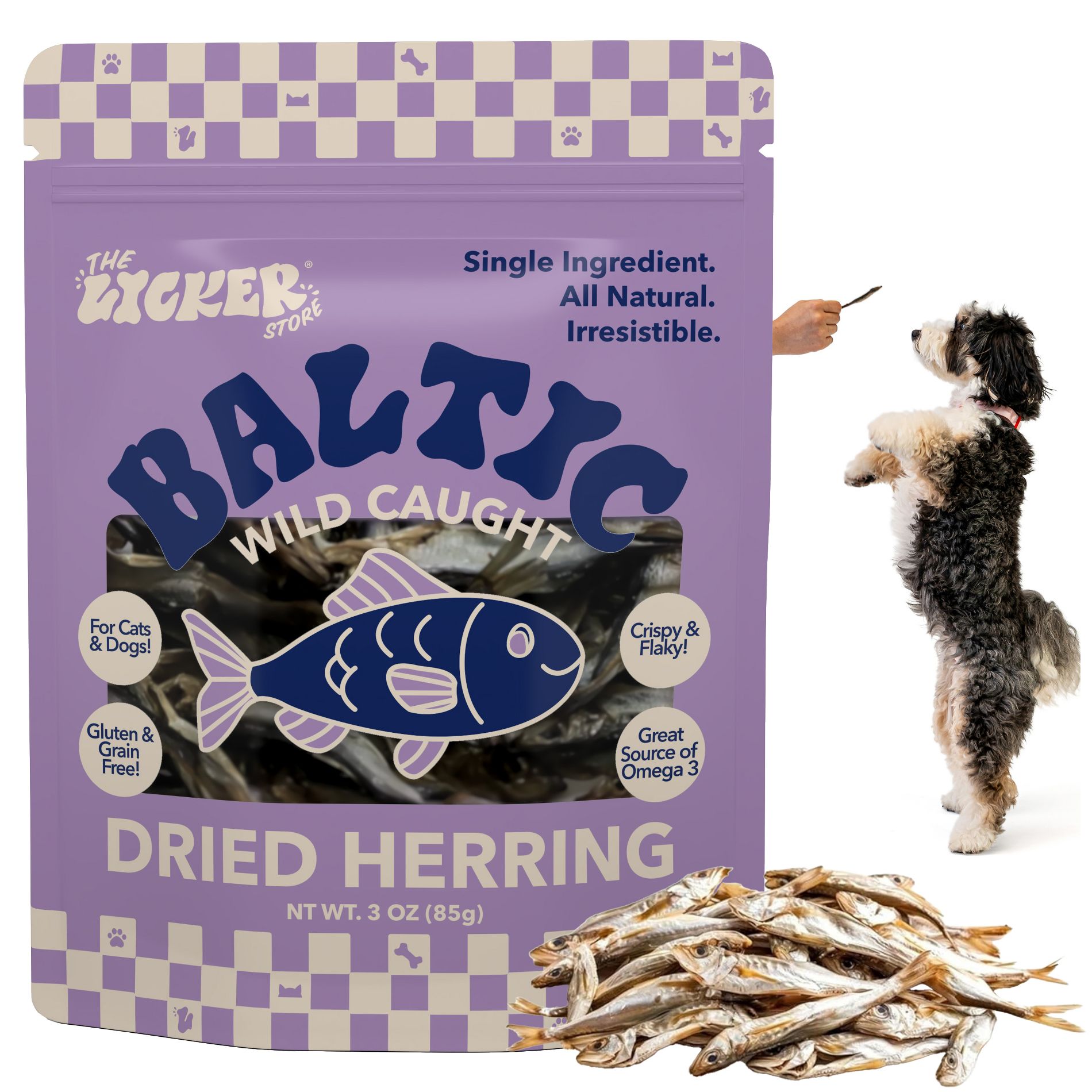 THE LICKER STORE Gluten and Grain-Free Omega-3 Single Ingredient Crunchy Dried Dog Pet Treats, 3oz Bag