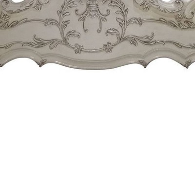 Bone White King Upholstered Wood Bed with Carved Details