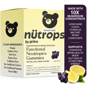 Nütrops By Grüns Sugar-Free Functional Nootropics for Brain Health Mushroom Gummies - 96ct/12pk - 1 of 4