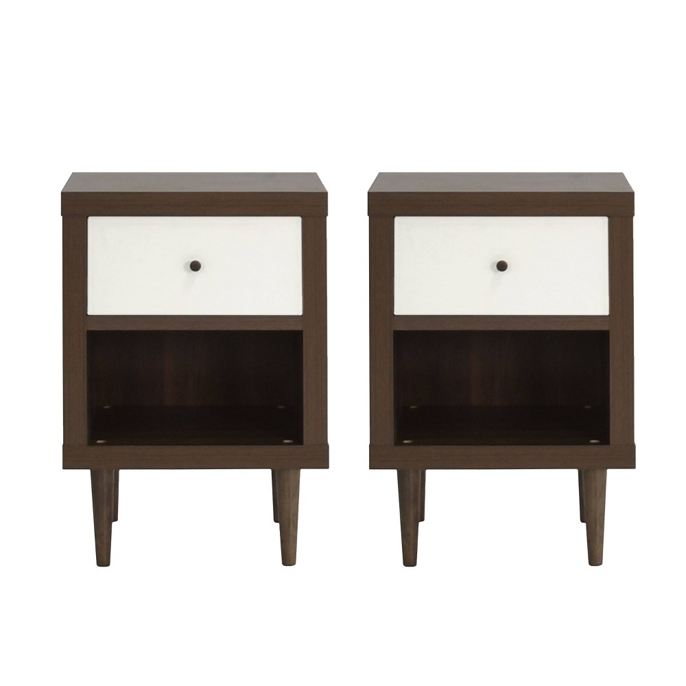 Christopher Knight Home Set of 2 Nystrom Faux Wood Single Drawer Nightstands Walnut/White