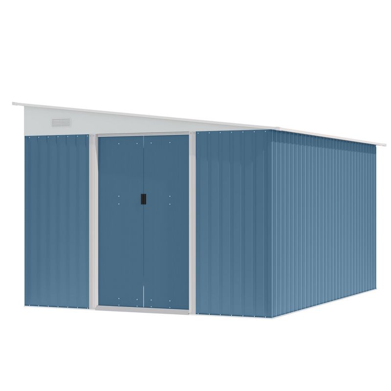Outsunny 11' x 9' Steel Garden Storage Shed Outdoor Metal Lean To Tool House with Double Sliding Lockable Doors & 2 Air Vents, 5 of 8