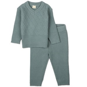 MiniMoi 2 Piece Baby and Toddler Boys "Romeo" Mixed Knit Pullover Sweater Set Blue 12 Months - 1 of 3