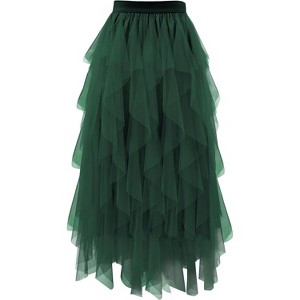 Women's A-Line Tulle Skirt - Tiered Midi Length with High Elastic Waist - 1 of 4