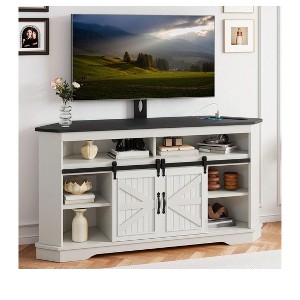 TV Stand with Mount for 70 Inch TV, Corner Entertainment Center with Sliding Barn Doors & Power Outlet , Media Console Table for Living Room - 1 of 4
