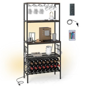 Tangkula 3-Tier Wine Rack Coffee Bar Station w/Power Outlets Hooks Glass Holders - 1 of 4