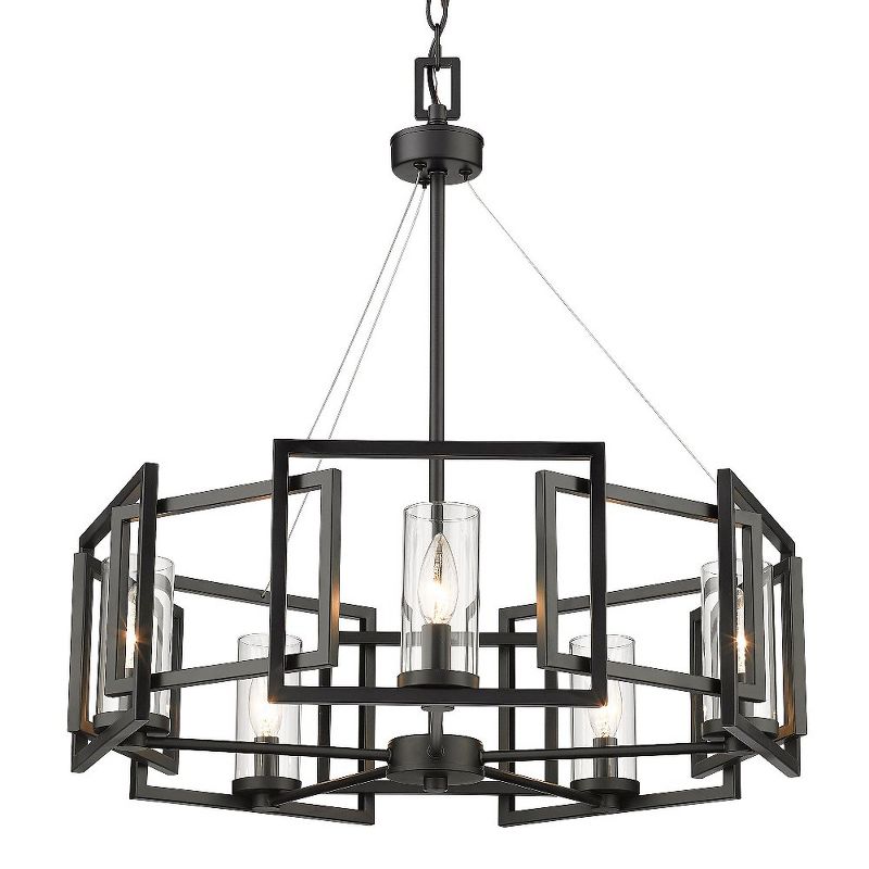 Matte Black Contemporary Marco Chandelier with Clear Glass Cylinders