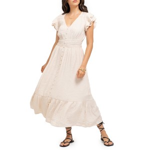 August Sky Women's Flutter Sleeves Midi Dress - 1 of 4