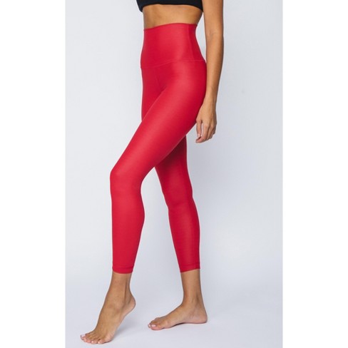 90 Degree By Reflex Womens High Waist High Shine Faux Leather Disco Ankle  Legging - Scorpio Red - Medium