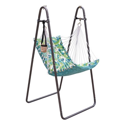 Green Polyester Hanging Chair with Bronze Stand