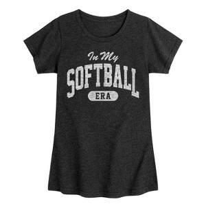 Girls' - Instant Message - In My Softball Era -Youth Girls Short Sleeve T-Shirt Fitted Short Sleeve Graphic T-Shirt - 1 of 4