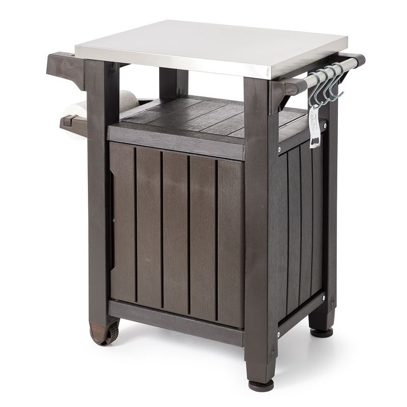 Keter Unity Portable 40 Gal Outdoor Table and Storage Cabinet w/ Accessory Hooks, Stainless Steel Top for Patio Kitchen Island or Bar Cart, 1 of 7