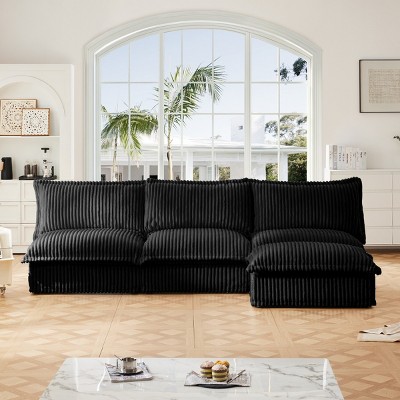 Upholstered Sectional Sofa, 3 Seater Armless Sectional Sofa with Reversible Ottoman, Sectional Sofas with Corduroy Fabric-Cuddlewood