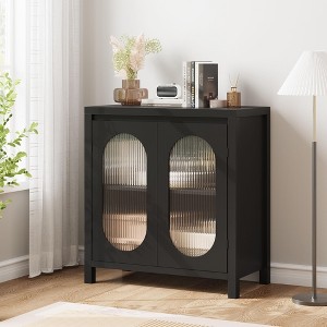 Modern Sideboard Buffet Cabinet, Accent Storage Cabinet with Adjustable Shelf and Glass Doors, Small Console Cabinet with Storage , Black - 1 of 4