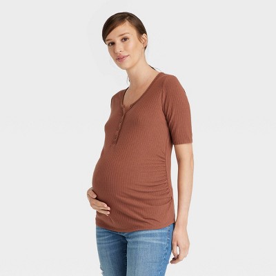 Short Sleeve Ribbed Henley Maternity Shirt - Isabel Maternity by Ingrid & Isabel™