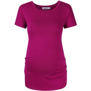 Shoulder short sleeve pleated button pregnant women top - 1 of 1
