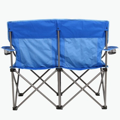 Gray Powder-Coated Steel Double Folding Camping Chair with Cup Holders