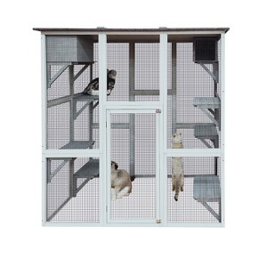 Gulches Wood Outdoor Cat Enclosure, 71" Outdoor Cat House Weatherproof Asphalt Roof, Large Cat Cage Playpen with 6 Jumping Platforms , Napping Houses - 1 of 4