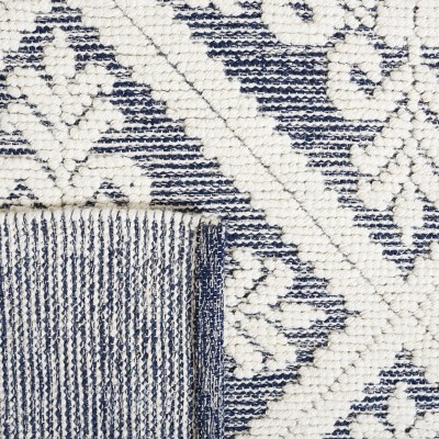 Vermont Ivory and Navy Hand-Knotted Wool Area Rug 4' x 6'