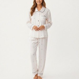 Anna-Kaci Lounge Women's 2-Piece Set Printed Button Front Pajama Top with Contrast Piping and Matching Relaxed Fit Lounge Pants - 1 of 4