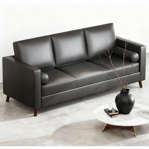86" Leather Sofa, Mid-Century Modern Couch, Faux Leather Couch with Deep Seats, 3-Seat Sofa for Living Room, Office - 1 of 4