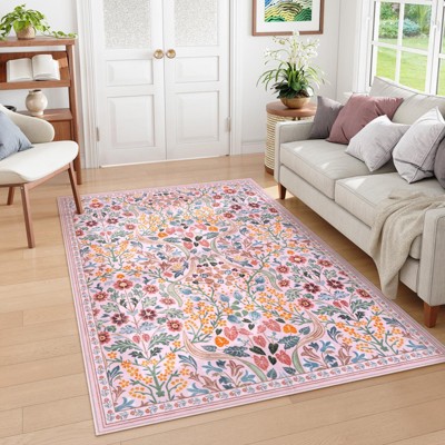 Lahome GST Intricate Floral Abundance Short Pile Velvet Rectangular Indoor Area Rug
