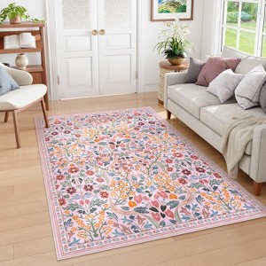 Lahome GST Intricate Floral Abundance Short Pile Velvet Rectangular Indoor Area Rug - 1 of 4