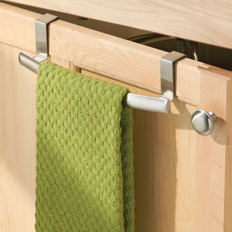 mDesign Steel Over Door Curved Towel Bar Storage Hanger - 2 Pack, Brushed Chrome, 3 of 8