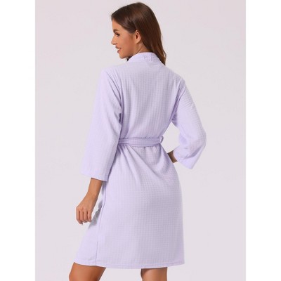 Soft Purple Waffle Weave Mid-Length Bathrobe with Belt