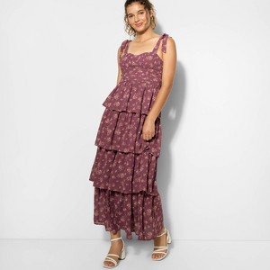 Women's Tiered Maxi A-Line Dress - Wild Fable™ Plum Purple Floral - 1 of 3